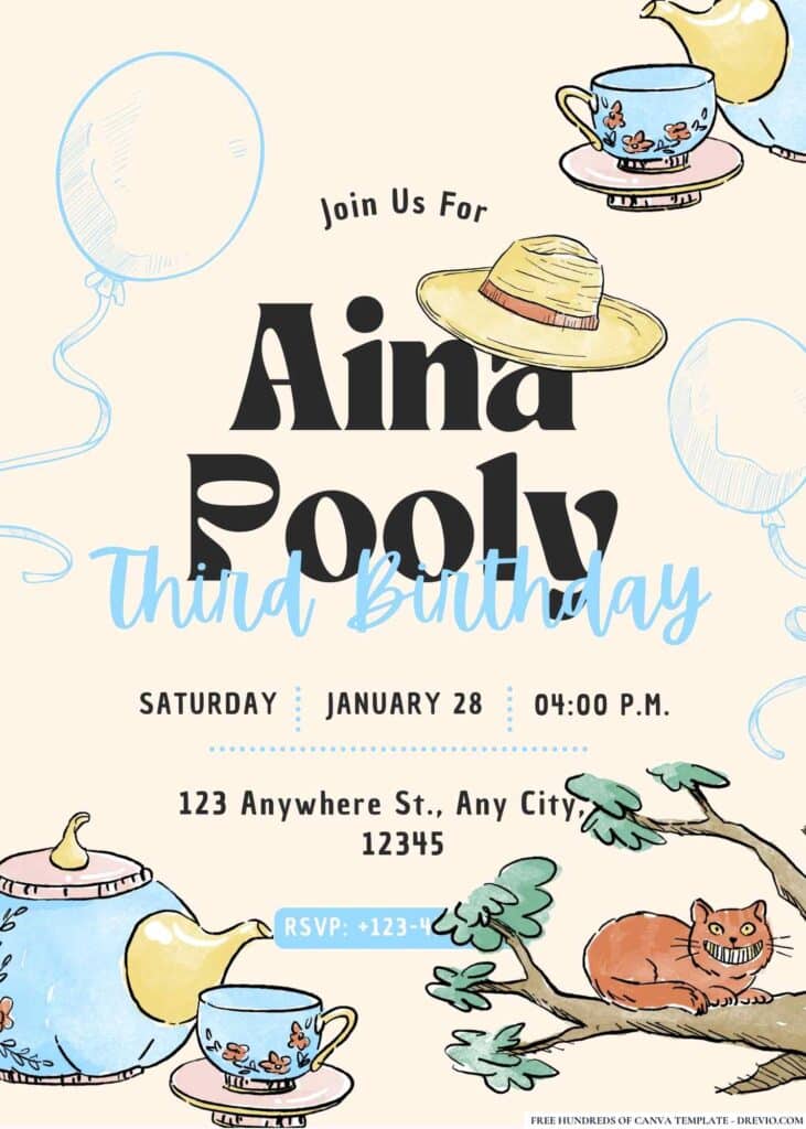 FREE Alice in Wonderland Birthday Invitations