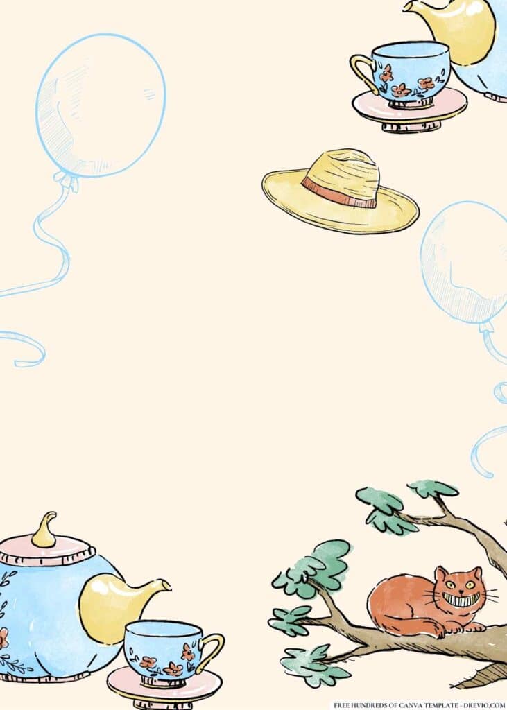 FREE Alice in Wonderland Mad Hatter s Tea Party Birthday Canva Templates 16