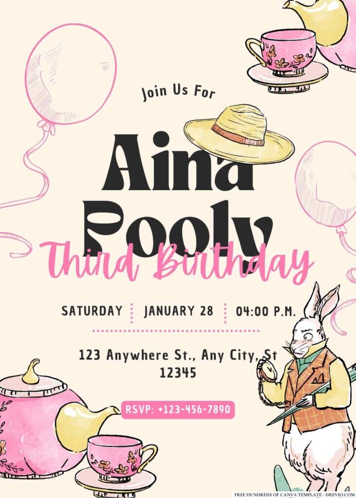 FREE Alice in Wonderland Birthday Invitations