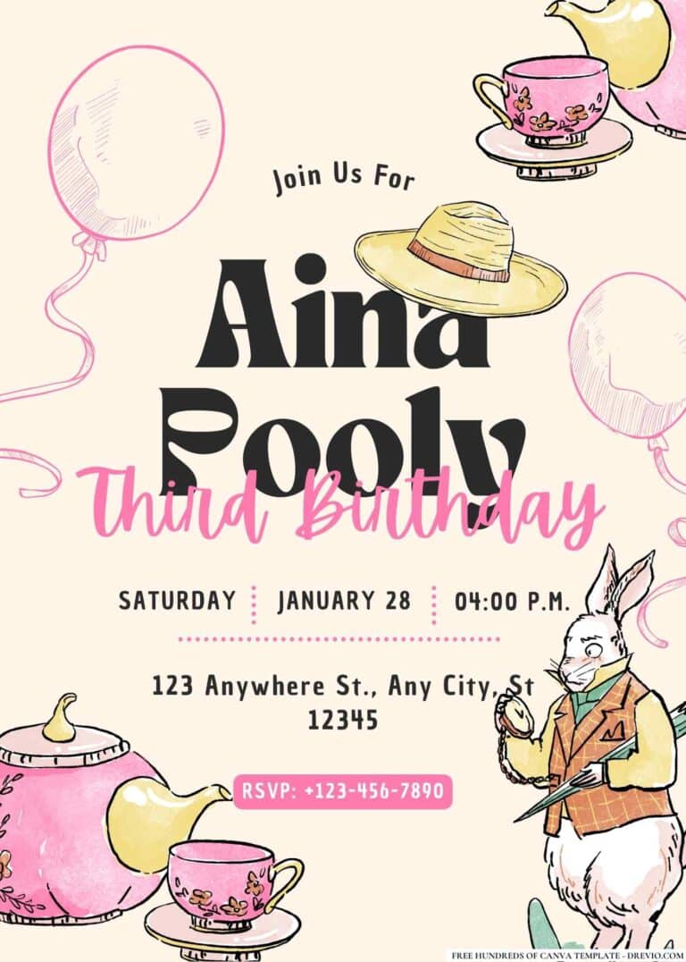 FREE Alice in Wonderland Birthday Invitations