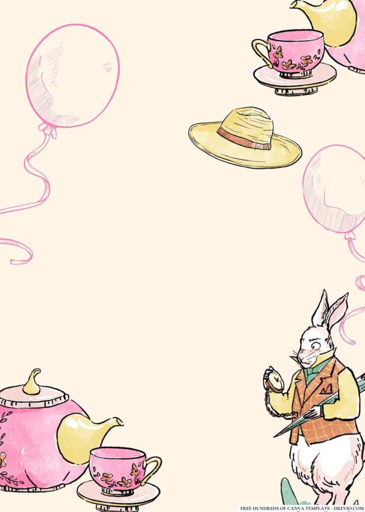 FREE Alice in Wonderland Mad Hatter s Tea Party Birthday Canva Templates 18