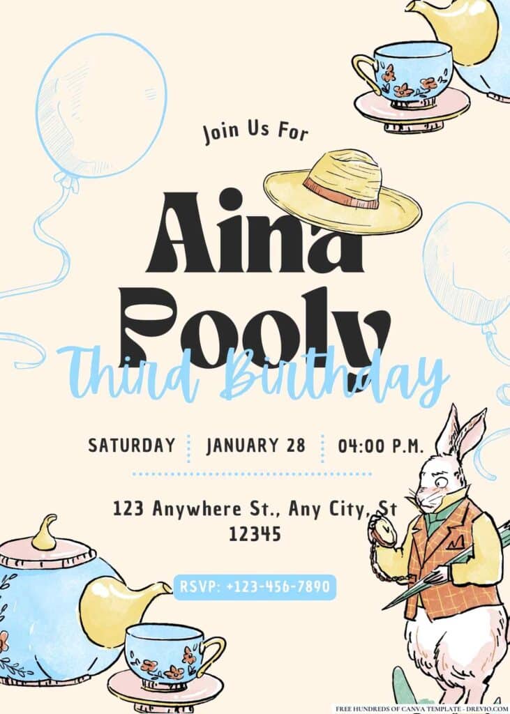 FREE Alice in Wonderland Birthday Invitations