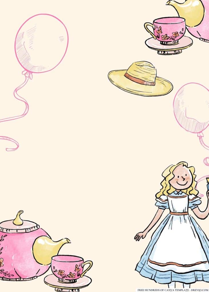 FREE Alice in Wonderland Mad Hatter s Tea Party Birthday Canva Templates 2