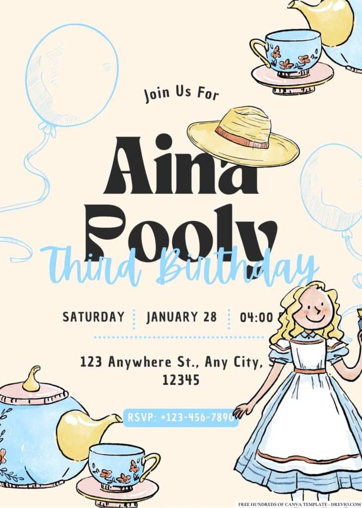 FREE Alice in Wonderland Birthday Invitations