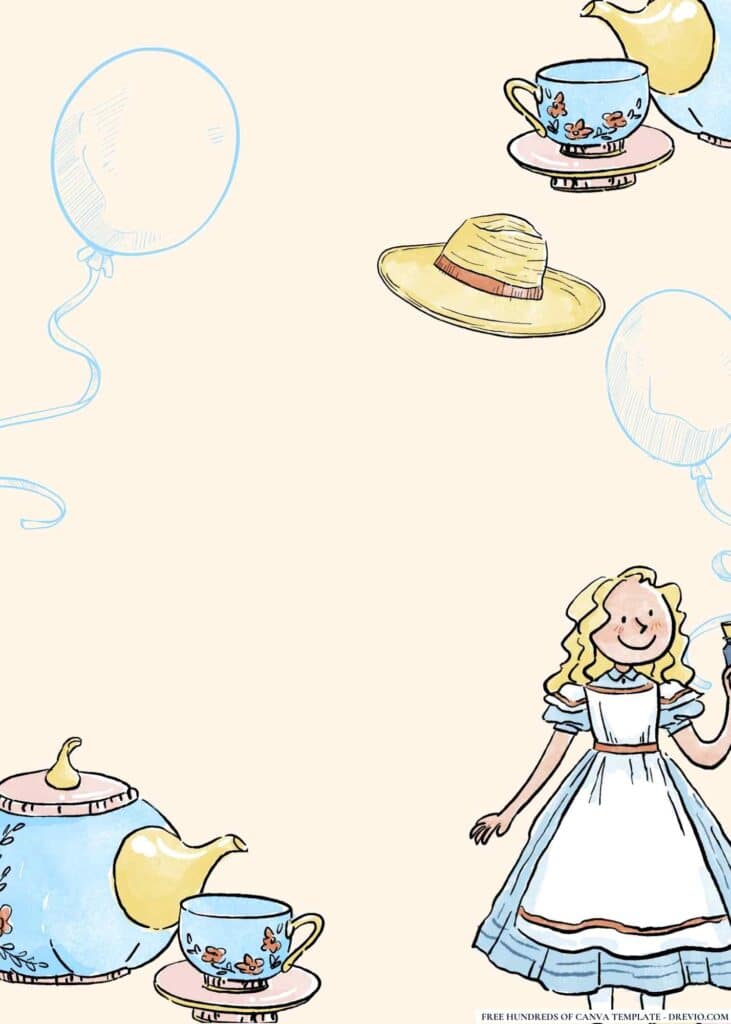 FREE Alice in Wonderland Mad Hatter s Tea Party Birthday Canva Templates 4