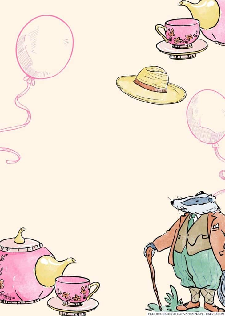 FREE Alice in Wonderland Mad Hatter s Tea Party Birthday Canva Templates 6