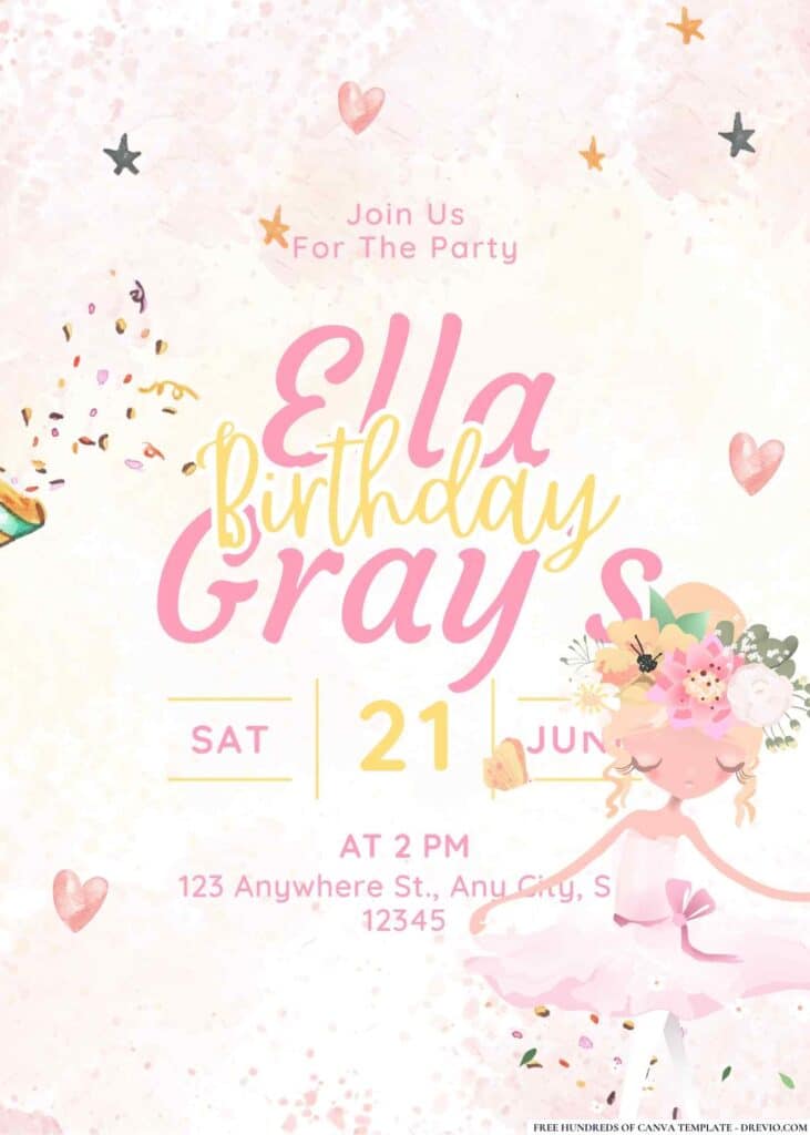 FREE Ballet Princess Birthday Invitations