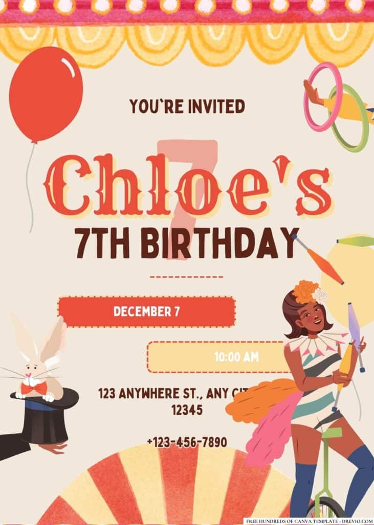 FREE Circus Birthday Invitations