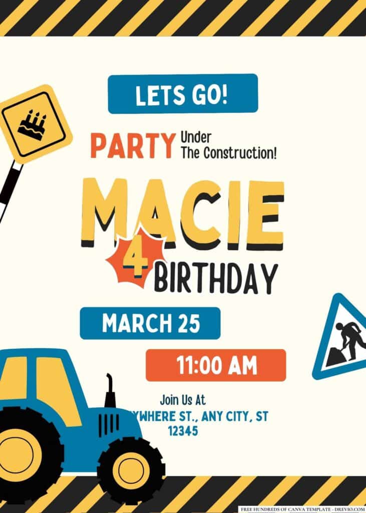 FREE Construction Birthday Invitations
