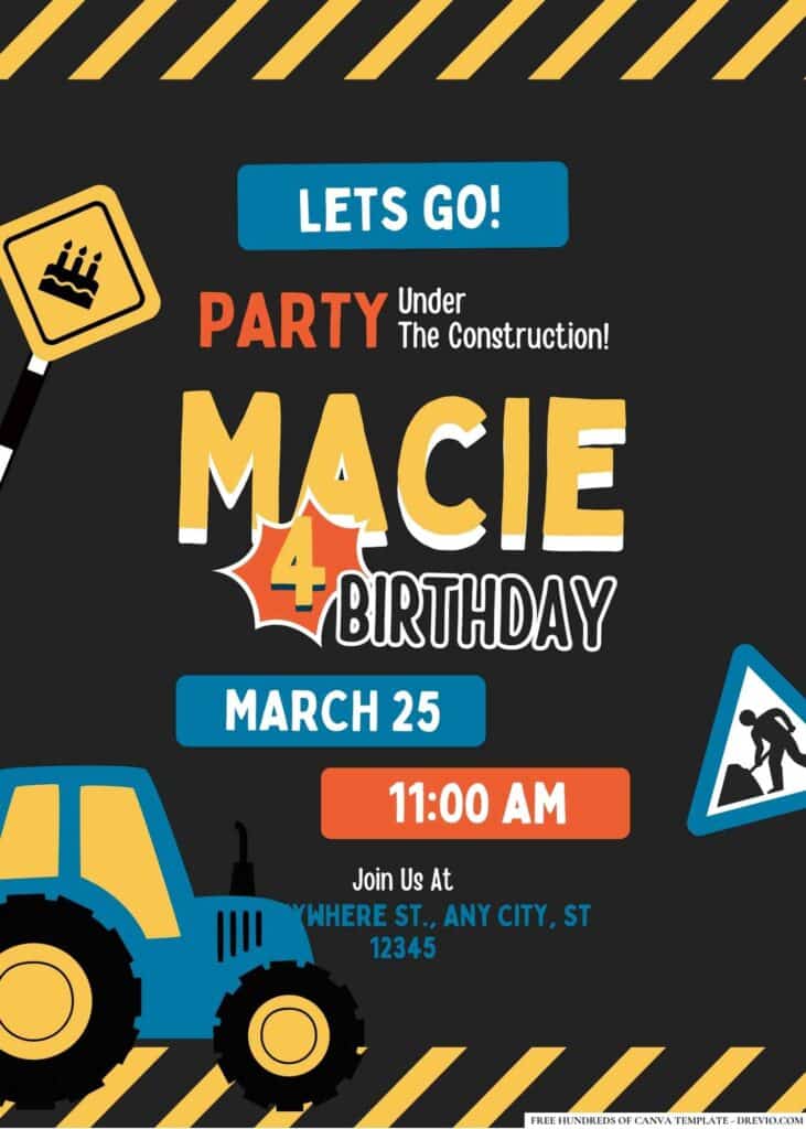 FREE Construction Birthday Invitations
