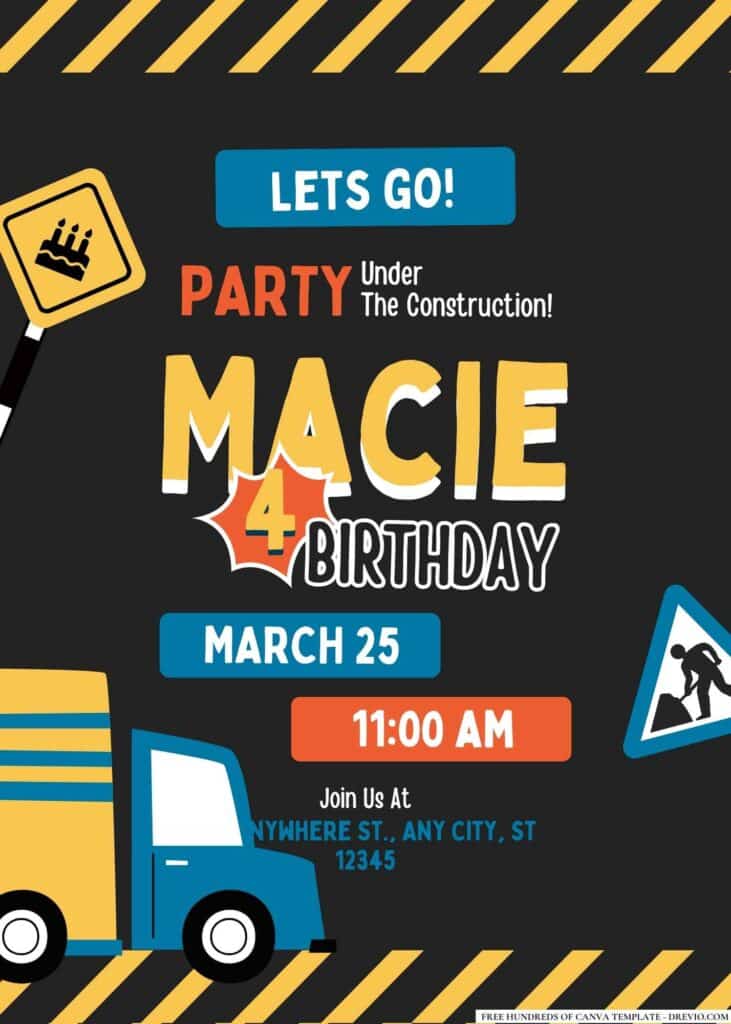 FREE Construction Birthday Invitations