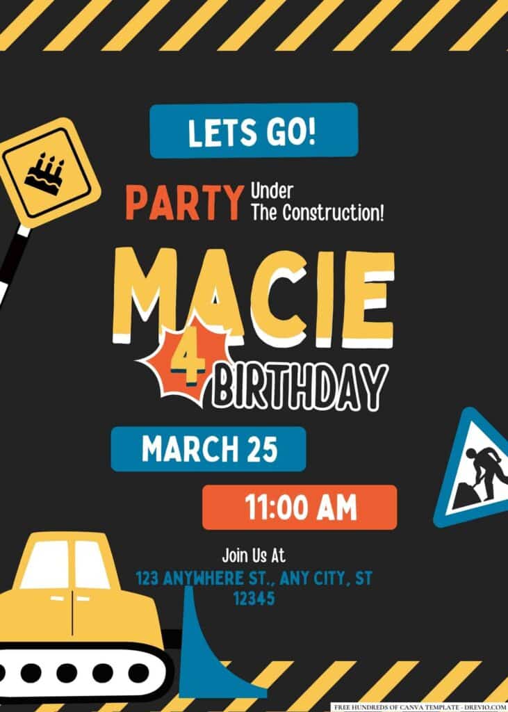 FREE Construction Birthday Invitations