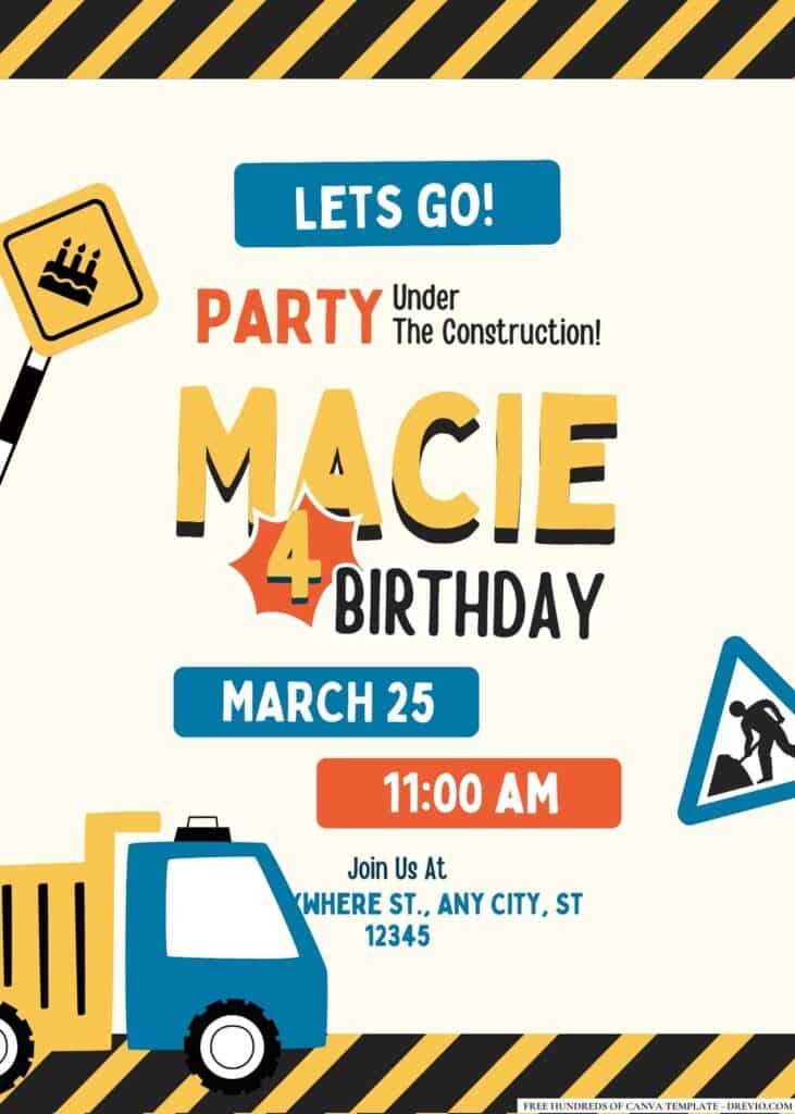 FREE Construction Birthday Invitations