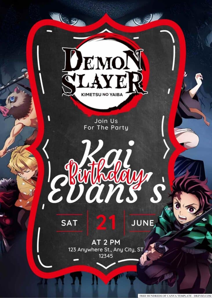 FREE Demon Slayer Birthday Invitations