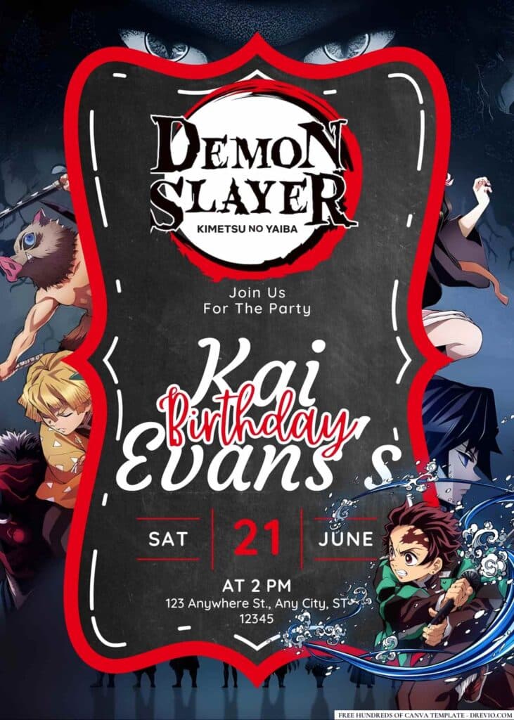 FREE Demon Slayer Birthday Invitations