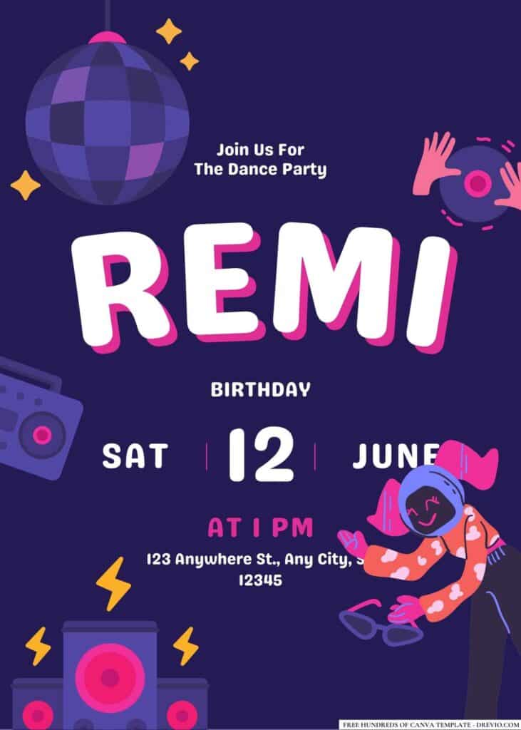FREE Disco Dance Birthday Invitations