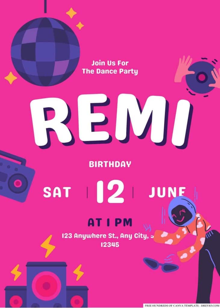FREE Disco Dance Birthday Invitations