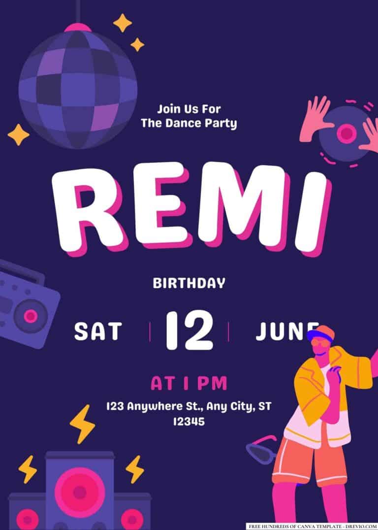FREE Disco Dance Birthday Invitations