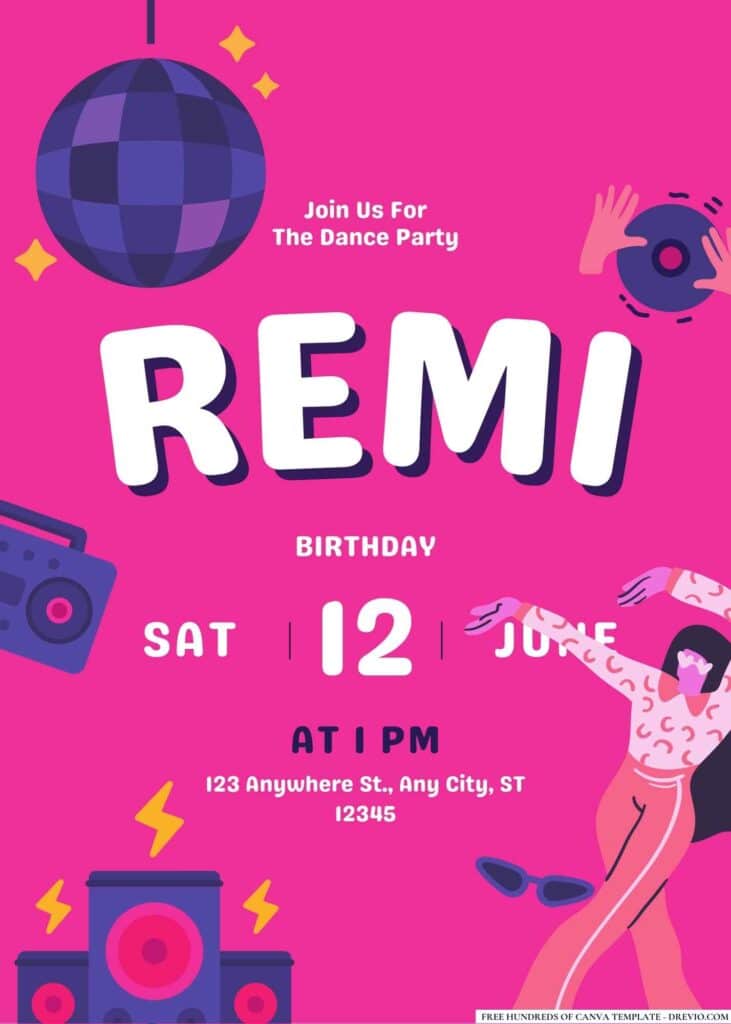 FREE Disco Dance Party Birthday Canva Templates 3