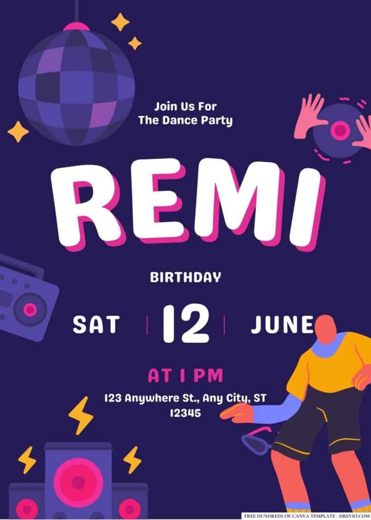 FREE Disco Dance Party Birthday Canva Templates 5