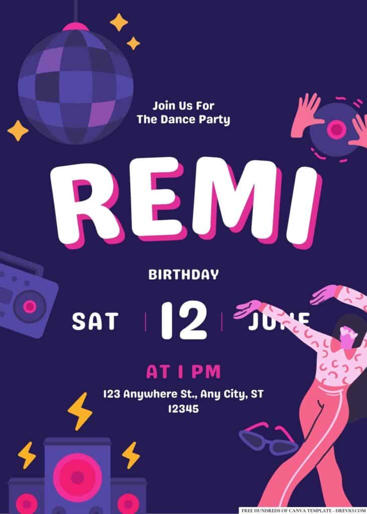 FREE Disco Dance Birthday Invitations