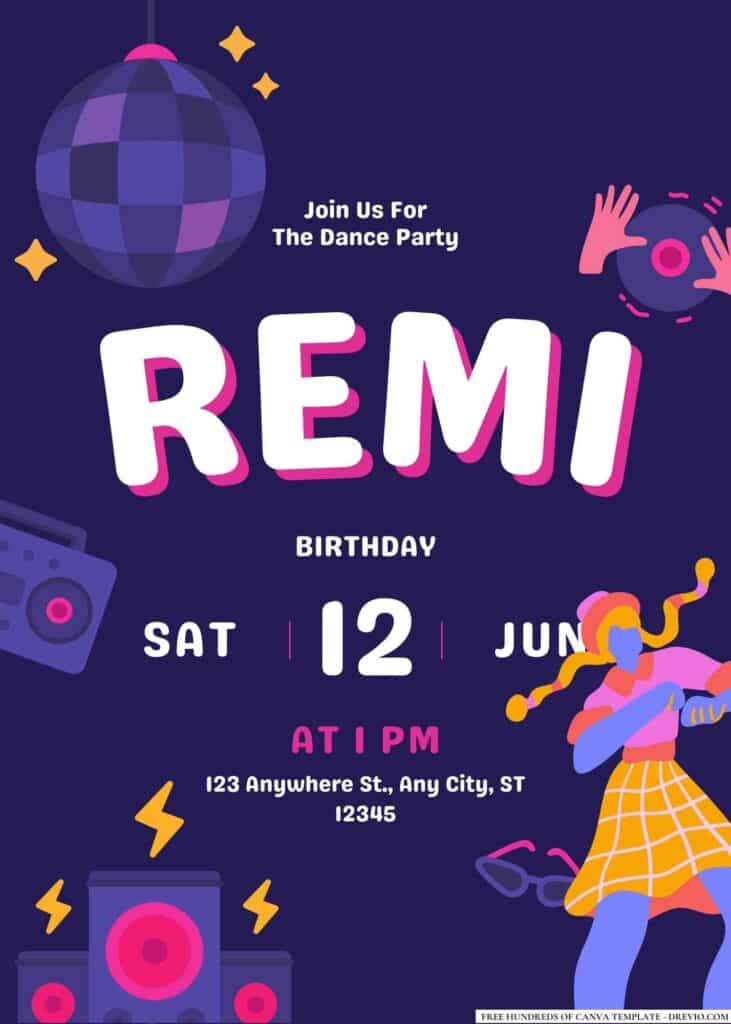 FREE Disco Dance Birthday Invitations