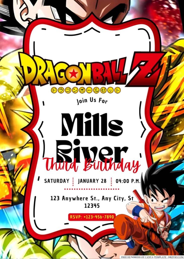 FREE Dragon Ball Z Birthday Invitations