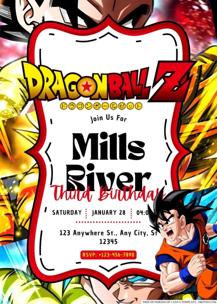 FREE Dragon Ball Z Birthday Invitations