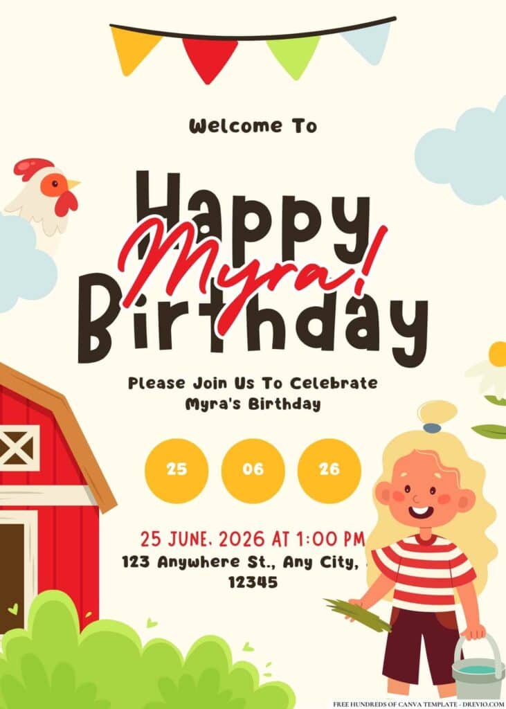 FREE Editable Farm Birthday Invitations