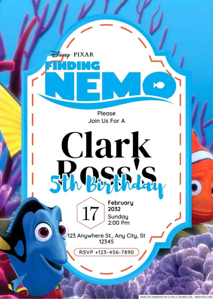FREE Editable Finding Nemo Birthday Invitations