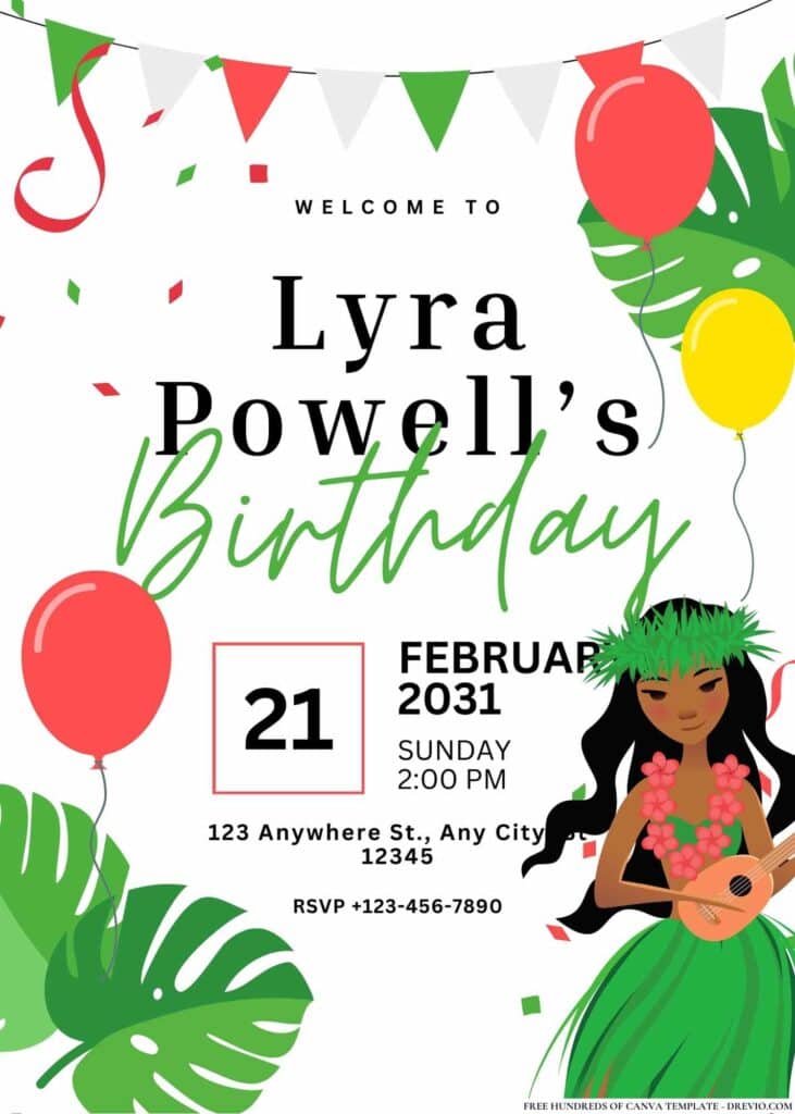 FREE Hawaiian Luau Birthday Invitations