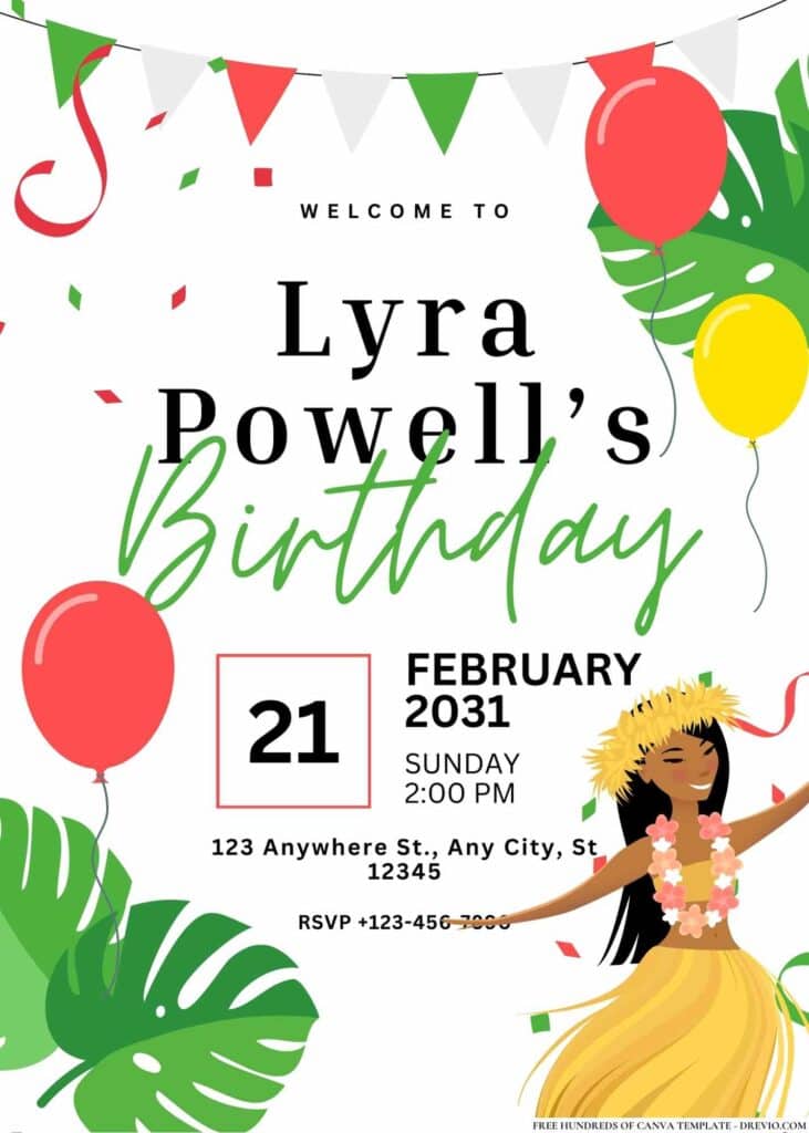 FREE Hawaiian Luau Birthday Invitations