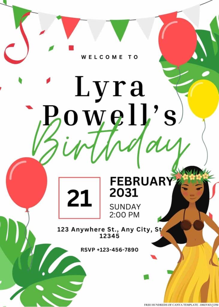 FREE Hawaiian Luau Birthday Invitations