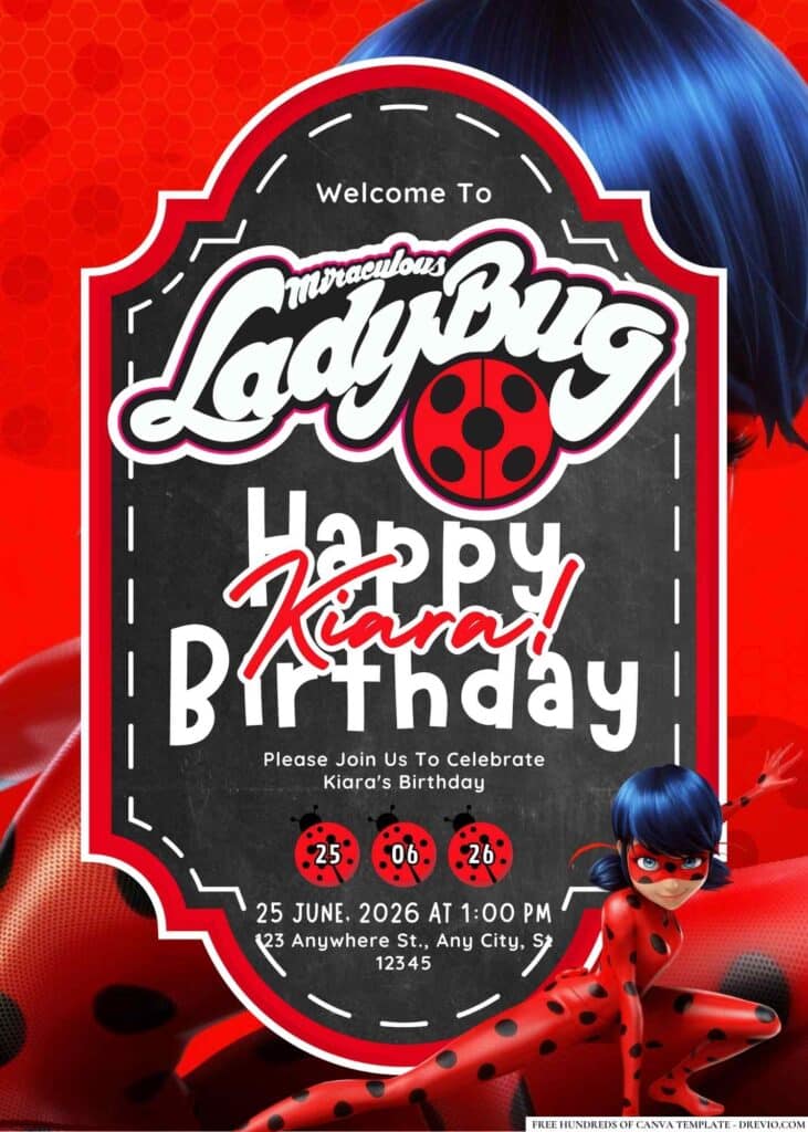 FREE Editable Ladybug Birthday Invitations