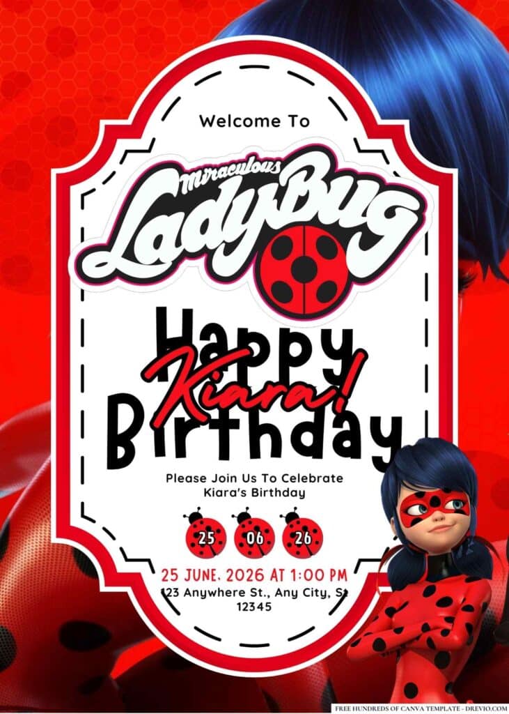 FREE Editable Ladybug Birthday Invitations