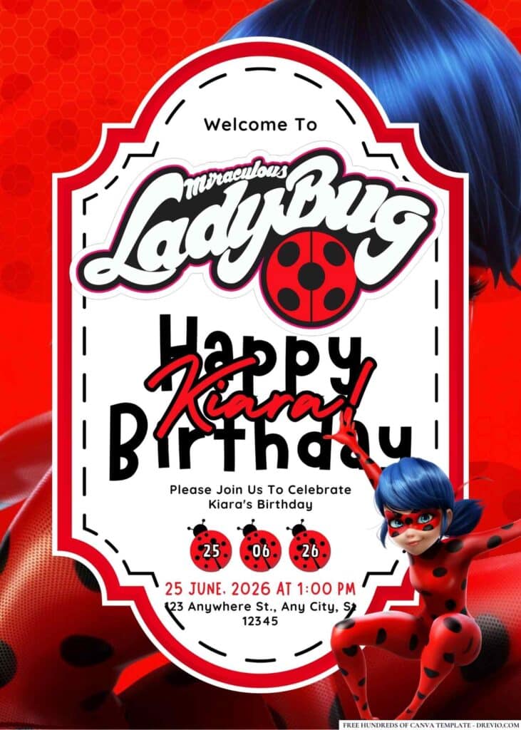 FREE Editable Ladybug Birthday Invitations
