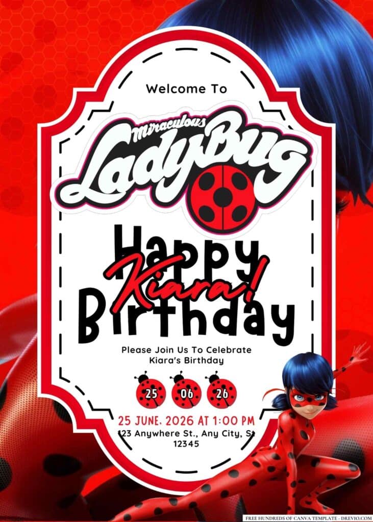 FREE Editable Ladybug Birthday Invitations