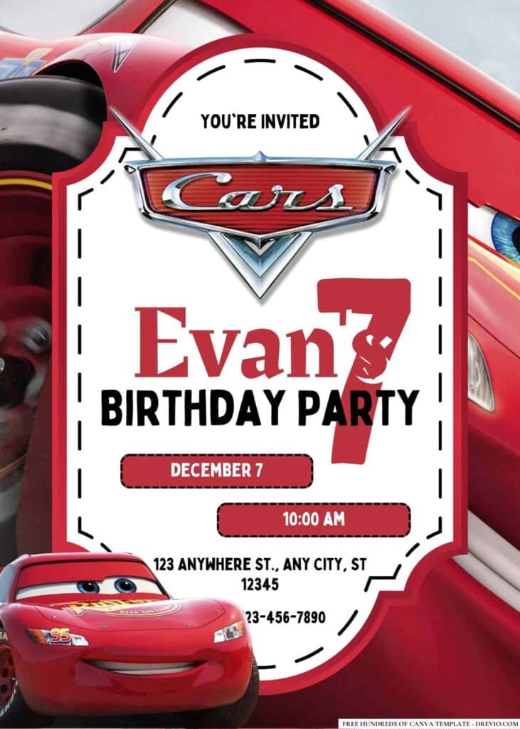 FREE Lightning McQueen Birthday Invitations