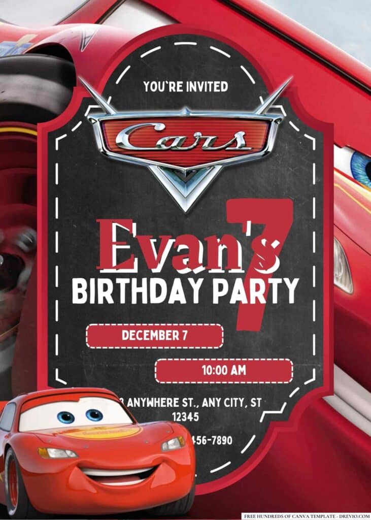 FREE Lightning McQueen Birthday Invitations
