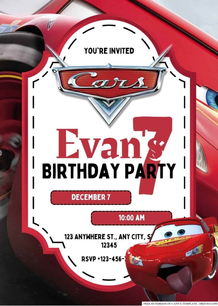 FREE Lightning McQueen Birthday Invitations