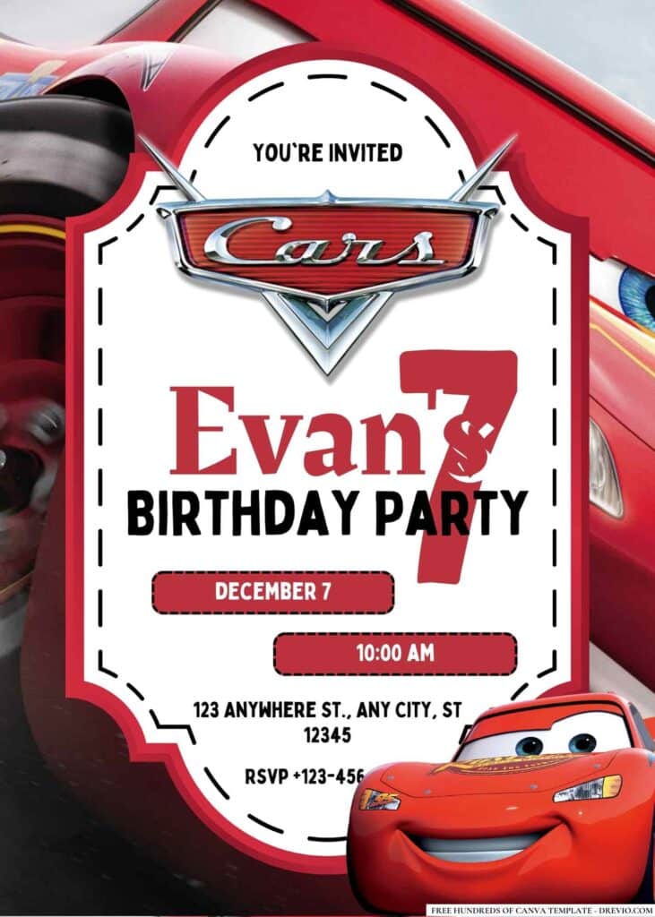 FREE Lightning McQueen Birthday Invitations