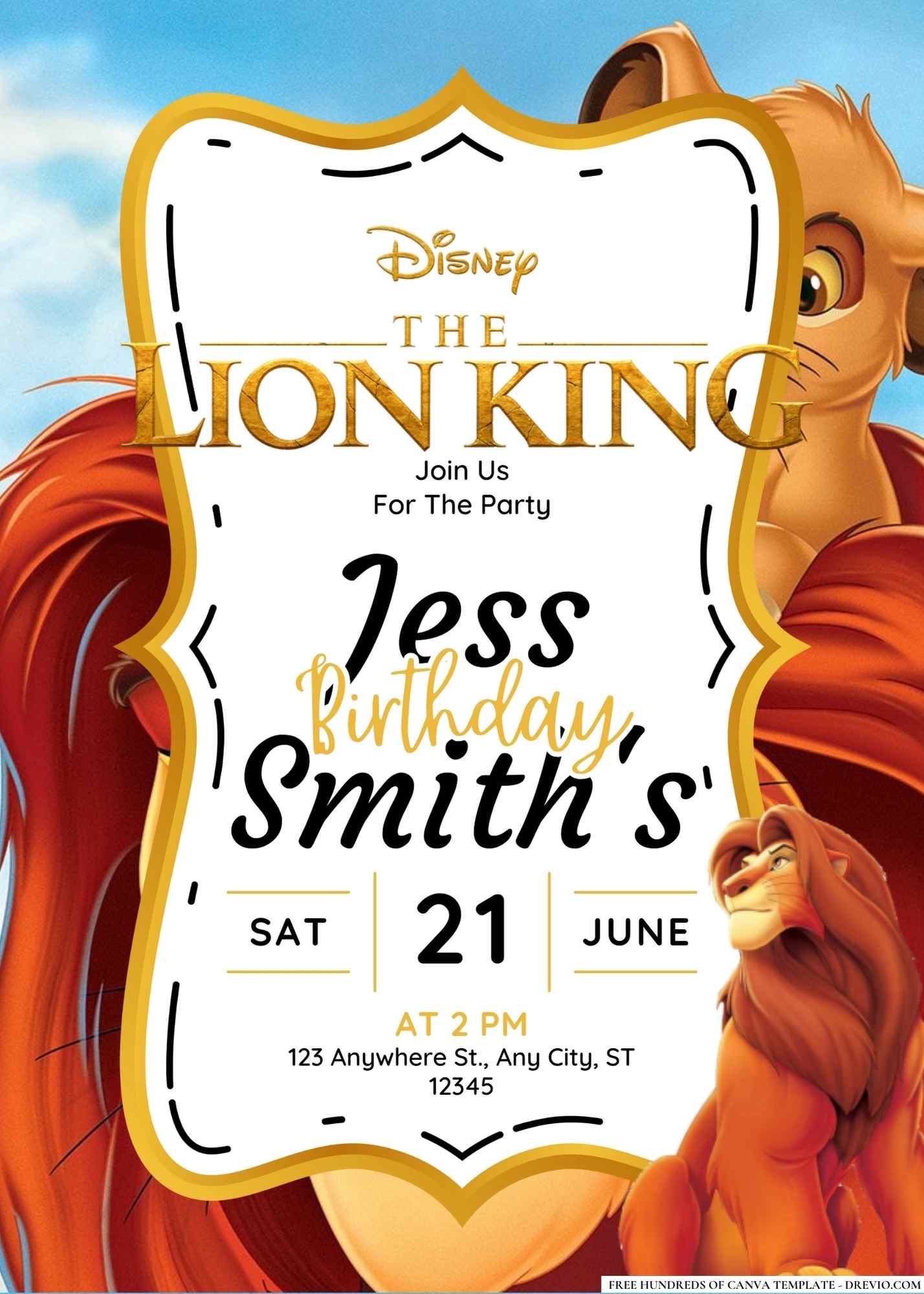 FREE Editable Lion King Birthday Invitations