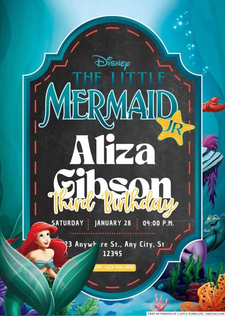 FREE Editable Little Mermaid Birthday Invitations