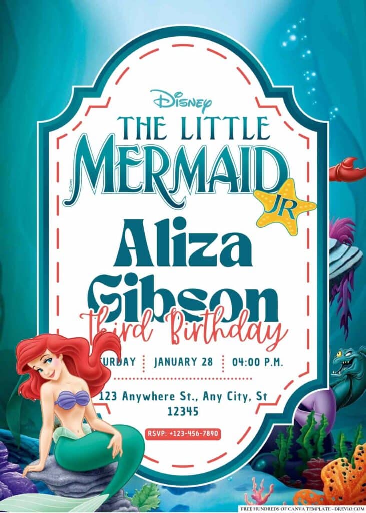 FREE Editable Little Mermaid Birthday Invitations