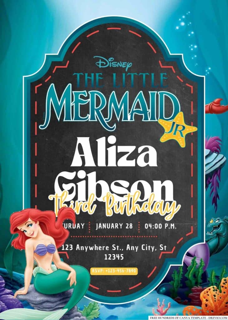 FREE Editable Little Mermaid Birthday Invitations