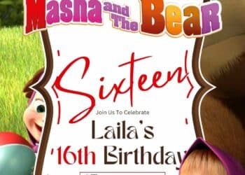 FREE Masha and the Bear Birthday Invitations