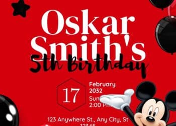 FREE  Mickey Mouse Birthday Invitation