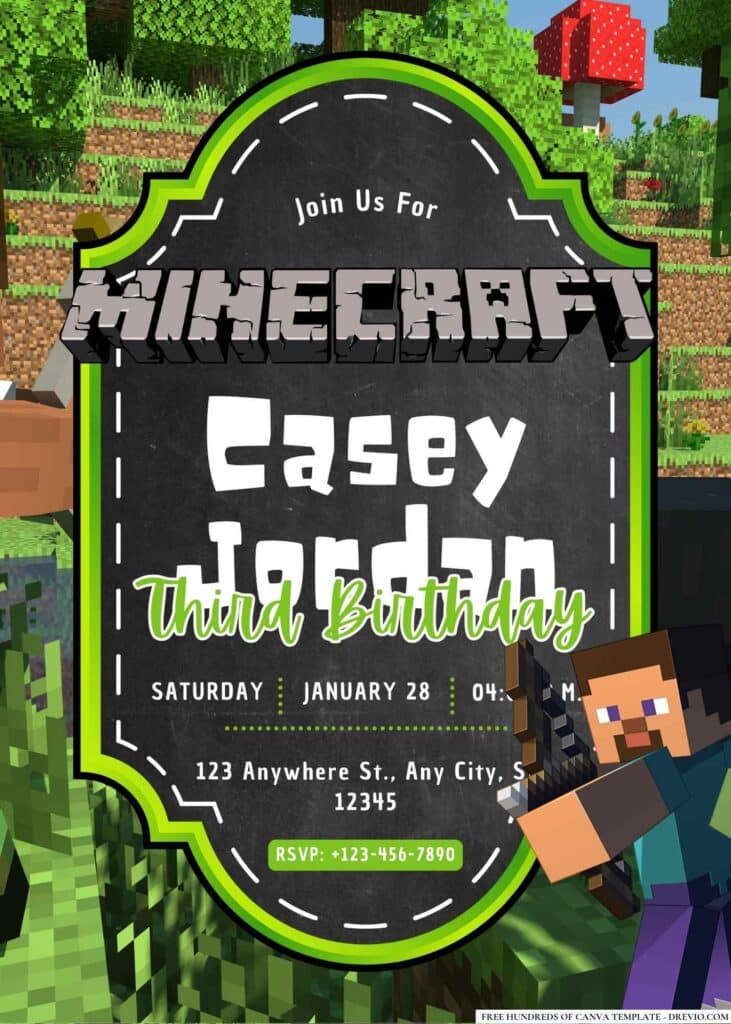 FREE Editable Minecraft Birthday Invitations