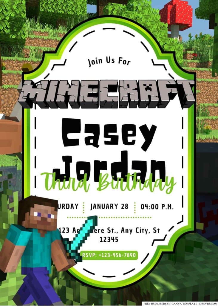 FREE Editable Minecraft Birthday Invitations