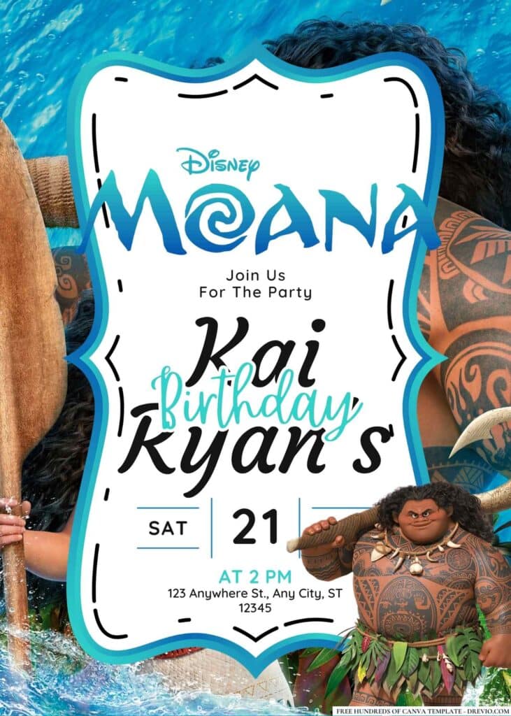 FREE Editable Moana Birthday Invitation